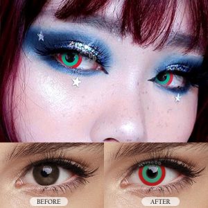 Eyemi Block Red & Green Prescription Cosplay Colored Contact Lenses