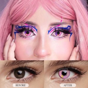 Eyemi Anime Tear Pink Prescription Cosplay Colored Contact Lenses