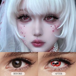 Eyemi Twin Hex Red Prescription Cosplay Colored Contact Lenses